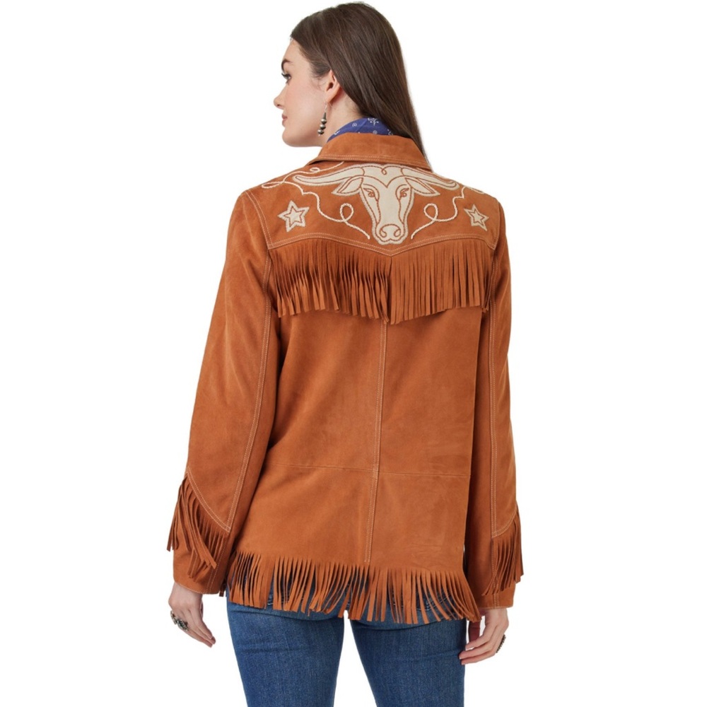 Double. D Ranch Dobie leather Fringe Jacket roping steer DDR concho Rtl $995 M - Picture 2 of 7